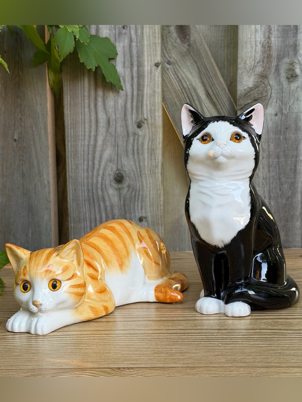 Staffordshire England Just Cats & Co. Ceramic Cat Pair Tuxedo, Orange Striped